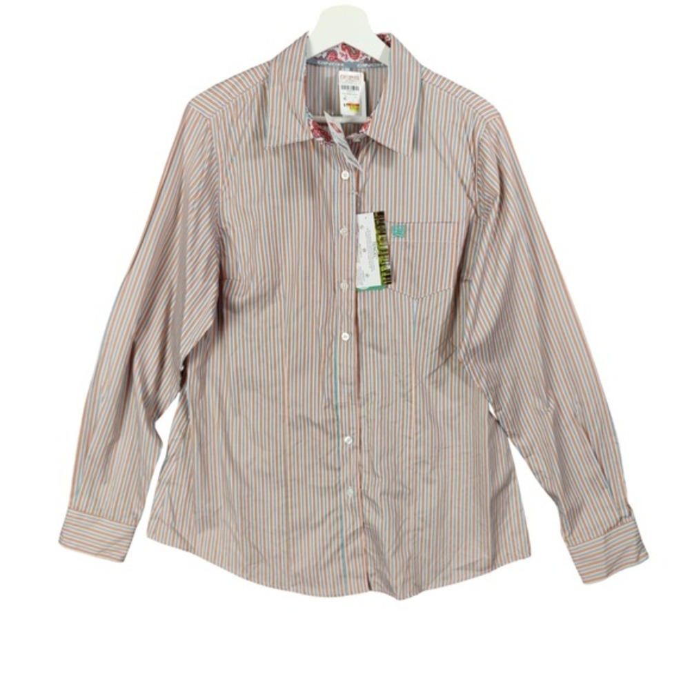 Cinch Womens Western Cowgirl Button Down Shirt XL‎ Orange Blue Striped NEW